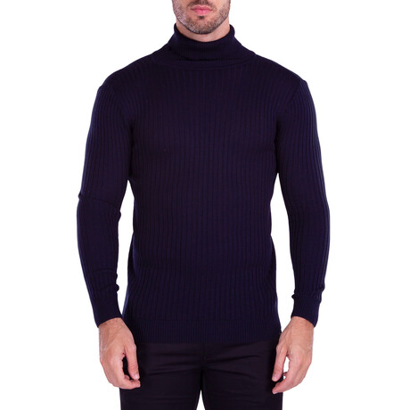 Ribbed Turtleneck Sweater // Navy (M)