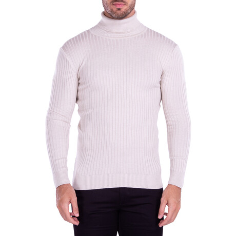 Ribbed Turtleneck Sweater // Beige (M)