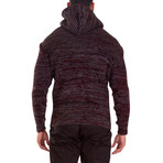 Ribbed Knit Pullover Fur Lined Hooded Sweater // Burgundy (2XL)