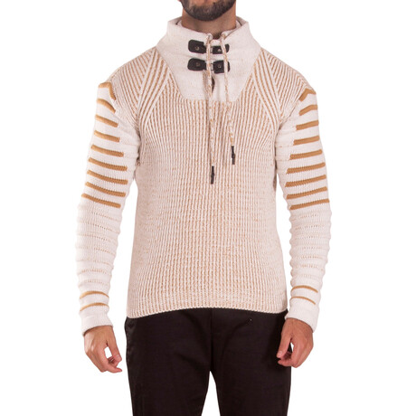 Quarter Zip Ribbed Knit Pullover Sweater // White (M)