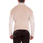 Quarter Zip Ribbed Knit Pullover Sweater // White (XL)