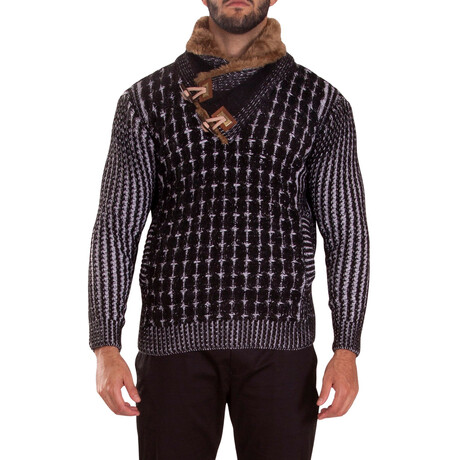 High-Neck Fur Lined Pullover Sweater  // Black (M)