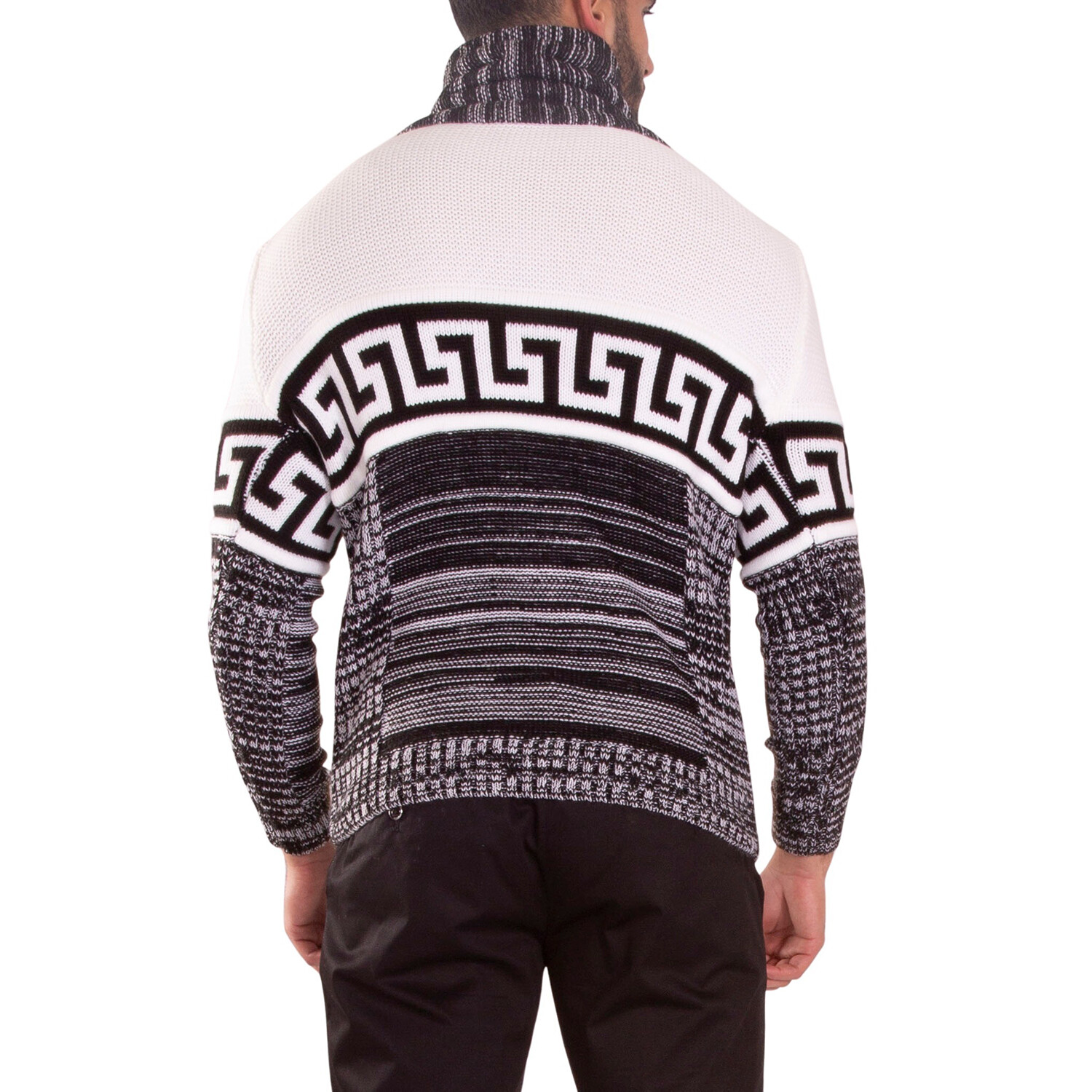 Greek Key Contrast Button Up Sweater // White (2XL) - Bespoke Sweaters ...