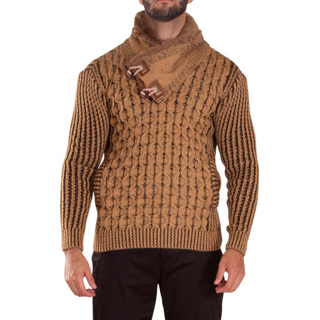 High-Neck Fur Lined Pullover Sweater  // Beige (M)