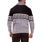 Greek Key Contrast Button Up Sweater // Black (XL)