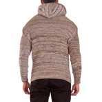 Ribbed Knit Pullover Fur Lined Hooded Sweater // Beige (2XL)