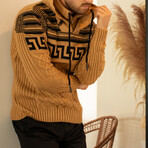 Quarter Zip Cable Knit Pullover Sweater // Beige (XL)