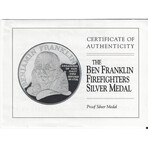1992 P Ben Franklin Firefighters Silver Medal Proof Deep Cameo