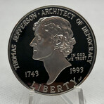 1993 S Thomas Jefferson 250th Anniversary Proof Deep Cameo