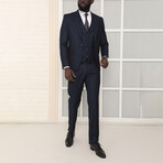 3 Piece Plain Slim Fit Mono Collar Single Button Suit // Navy (Euro: 50)