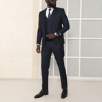 3 Piece Plain Slim Fit Mono Collar Single Button Suit // Navy (Euro: 54)