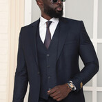 3 Piece Plain Slim Fit Mono Collar Single Button Suit // Navy (Euro: 54)