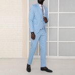 3-Piece Slim Fit Single Breasted 1 Button Jacket w/4 Button Vest Suit // Light Blue (Euro: 46)