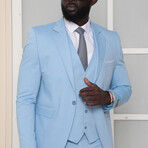 3-Piece Slim Fit Single Breasted 1 Button Jacket w/4 Button Vest Suit // Light Blue (Euro: 48)