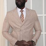 2-Piece Slim Fit Belt Suit // Beige Melange (Euro: 54)