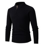 QUARTER ZIP STRIPE & CABLE  KNIT SWEATER // BLACK (L)