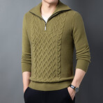 QUARTER ZIP CHEST CABLE KNIT SWEATER // BEIGE (M)