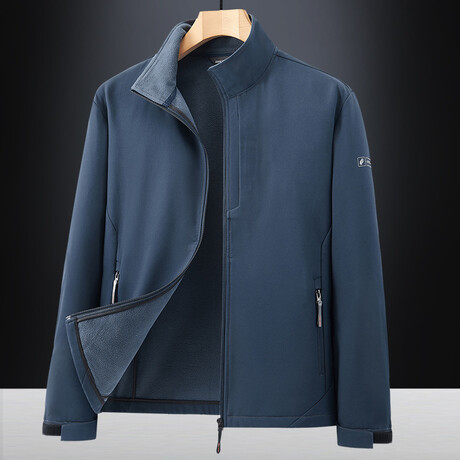 Fleece Lined Zip Up Jacket // Navy Blue (XS)