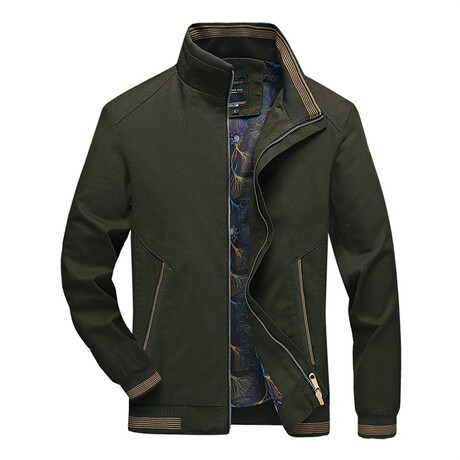 High Neck Zip Up Jacket V1 // Army Green (XL)