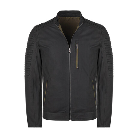 Quilted Details Racer Jacket // Black Matte + Green Interior (S)