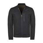 Quilted Details Racer Jacket // Black Matte + Green Interior (S)