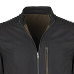 Quilted Details Racer Jacket // Black Matte + Green Interior (S)