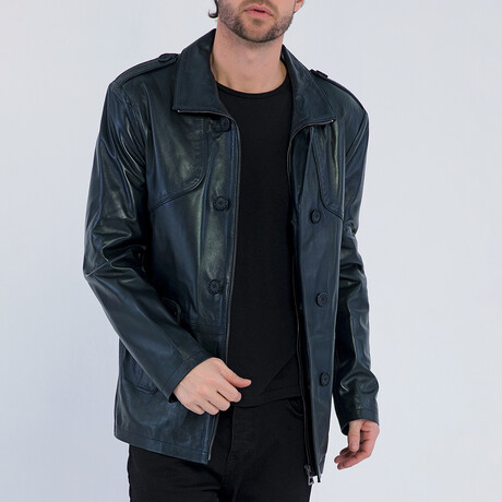 Leather Jacket Button Up // Blue Navy (S)