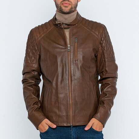 Quilted Details Racer Jacket // Chestnut (S)