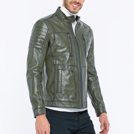 Utility Leather Jacket // Green (S)