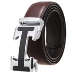 Leather Belt - Automatic Buckle // Brown Belt + Silver & Black Buckle