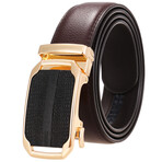 Leather Belt - Automatic Buckle // Brown Belt + Gold & Black Scales Buckle