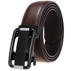 Leather Belt - Automatic Buckle // Black Belt + Black & Silver Buckle