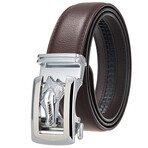 Leather Belt - Automatic Buckle // Brown Belt + Silver Crocodrile Buckle