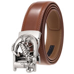 Leather Belt - Automatic Buckle // Tan Belt + Silver D Scorpion Buckle