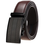 Leather Belt - Automatic Buckle // Brown Belt + Black Textured Buckle