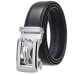 Leather Belt - Automatic Buckle // Black Belt + Silver Crocodrile Buckle