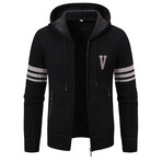 Striped Logo Hoodie Zip Up Cardigan // Black (XS)