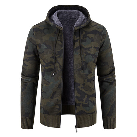 Camo Hoodie Zip Up Cardigan // Green (XS)