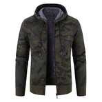 Camo Hoodie Zip Up Cardigan // Green (3XL)