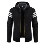 Striped Hoodie Zip Up Cardigan // Black (L)