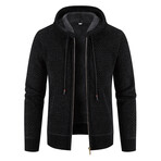 Hoodie Zip Up Cardigan // Black // Style 2 (L)