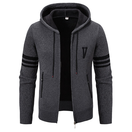 Striped Logo Hoodie Zip Up Cardigan // Dark Gray (XS)