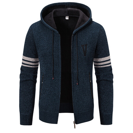 Striped Logo Hoodie Zip Up Cardigan // Blue (XS)
