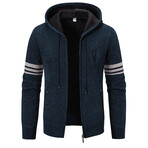 Striped Logo Hoodie Zip Up Cardigan // Blue (XS)