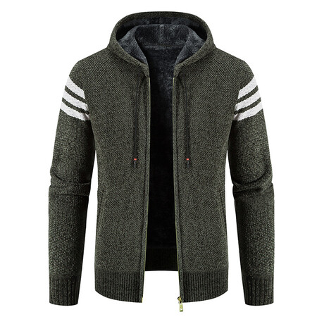Striped Hoodie Zip Up Cardigan // Dark Gray (XS)
