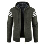 Striped Hoodie Zip Up Cardigan // Dark Gray (2XL)