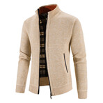 Mock Neck Zip Up Cardigan // Tan (M)