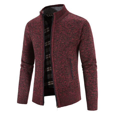 Mock Neck Zip Up Cardigan // Burgundy (XS)