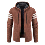 Striped Hoodie Zip Up Cardigan // Brown (L)