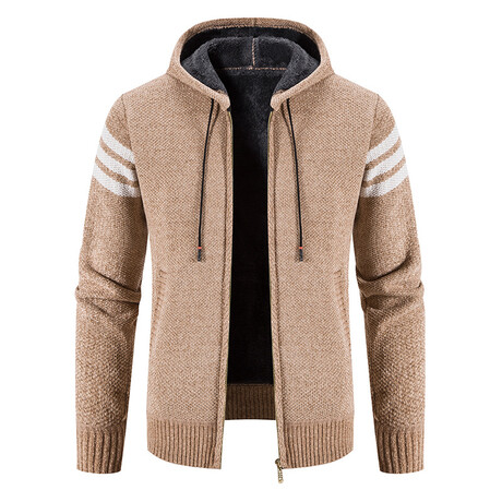 Striped Hoodie Zip Up Cardigan // Tan (XS)